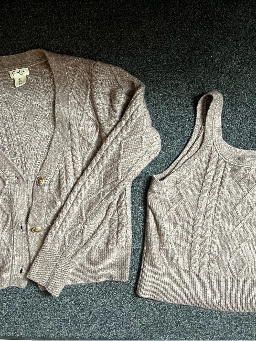 Jessica Simpson Cable Knit Tank and Cardigan Set - Taupe Sweater Duo